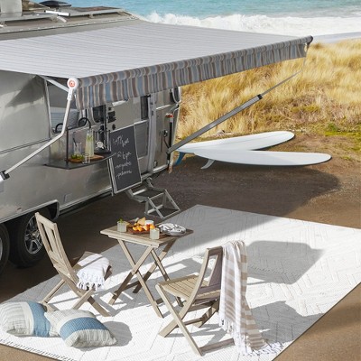 Ivory Geometric Flat Woven Synthetic Rectangular Rug