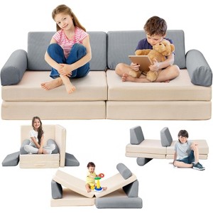 Hooseng Modular Kids Play Couch, Corduroy Versatile Fold-Out Baby Floor Sofa, Convertible Kid Sofa For Boys & Girls - 1 of 4