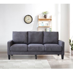 75" Fabric Upholstered 3 Seater Sofa with Storage, Thick Cushions and Square Arms - 1 of 4
