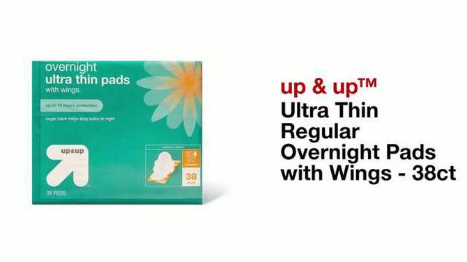 Ultra Thin Regular Overnight Pads with Wings - 38ct - up &#38; up&#8482;, 2 of 5, play video