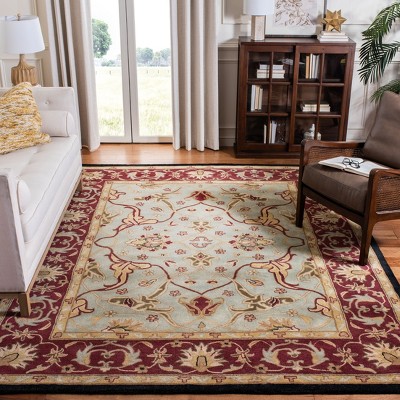 Hand-Tufted Light Blue and Red Wool Area Rug, 5' x 8'