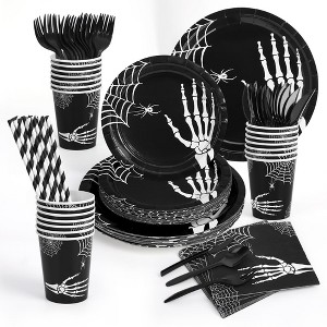 WhizMax 200Pcs Halloween Disposable Dinnerware Set, Skeleton Hand Bone Decorative Paper Plate - 1 of 4