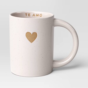 14oz Stoneware Embossed Heart Te Amo Mug Ivory - Room Essentials™ - 1 of 3