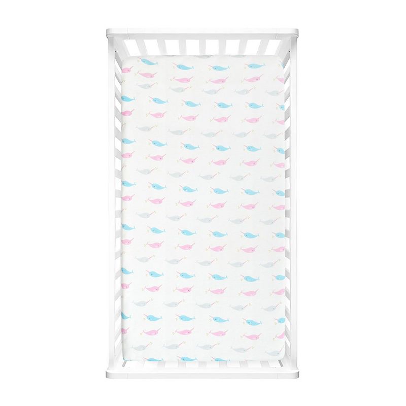 Narwhal Organic Cotton Fitted Crib Sheet Multi Single 28x52x9, 2 of 4