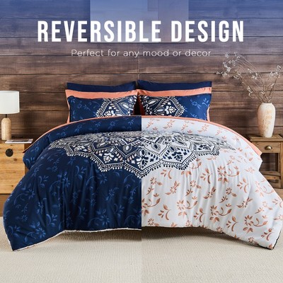Regency Heights 9 Pcs BIAB Botanical Print Comforter Set, Premium Touch Boho Style Bed in a Bag Durable Bed Set for Year-Round Use, Navy, Queen — фото 6