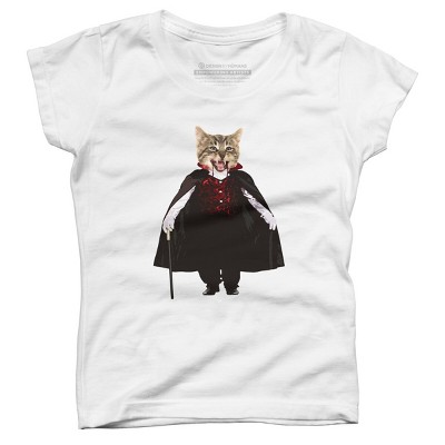 Girl's Design By Humans Catcula Cat Kitten Dracula Cute Funny Halloween t shirt By JOHANNESART T-Shirt