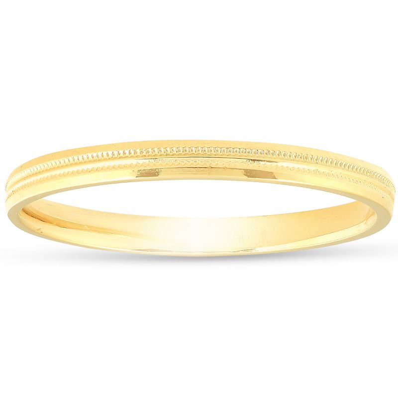 Pompeii3 14K Yellow Gold 2mm Milgrain Wedding Comfort Ring Band, 1 of 6