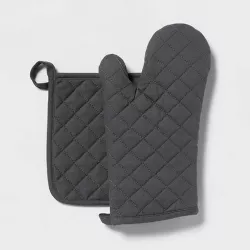 2pc Cotton Pot Holder and Oven Mitt Set Gray - Made By Design™