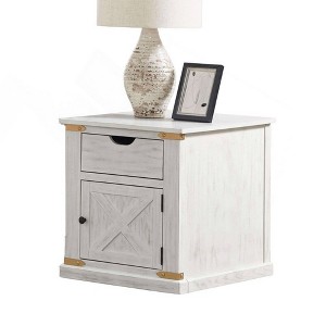 Royal Hampton Farmhouse End Table, Barn Door Storage, Gold, White 26 Inch - 1 of 4