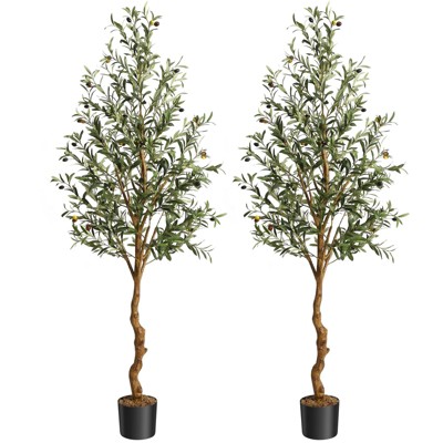 2pcs Artificial Olive Tree 4.25FT(51in) Tall Faux Silk Olive Trees
