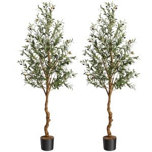 2pcs Artificial Olive Tree 4.25FT(51in) Tall Faux Silk Olive Trees - 1 of 4