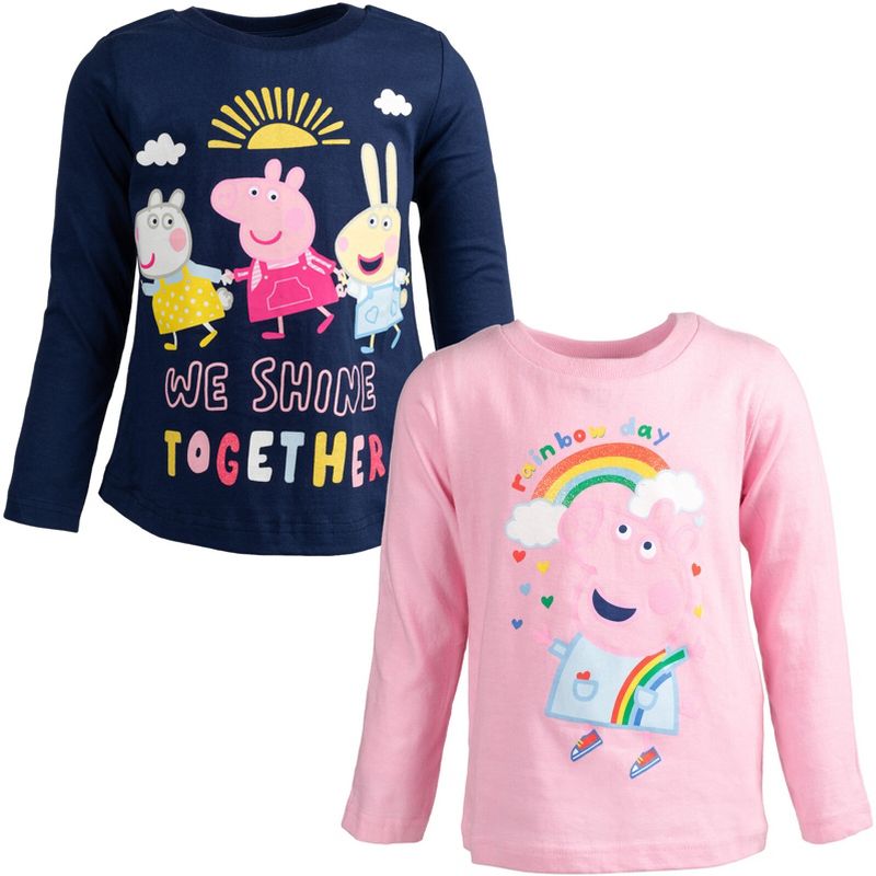 Peppa Pig 2 Pack Long Sleeve Graphic T-Shirts Navy Blue / Pink, 1 of 8