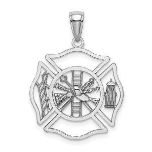 Black Bow Jewelry 14k White Gold Fireman Shield Pendant - 1 of 4