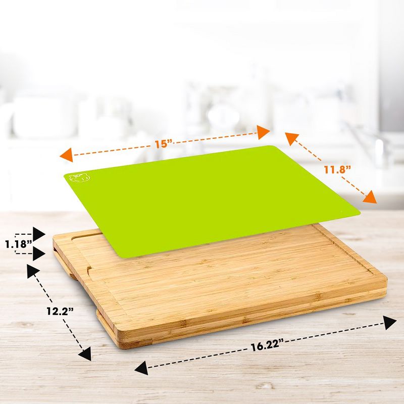 Cheer Collection Bamboo Cutting Board Set with 6 Anti Slip Color-Coded Cutting Mats and Built-in Storage, 5 of 9