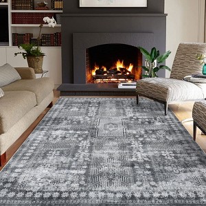Washable Area Rug Retro Chic Medallion Distressed Design Living Room - 1 of 4