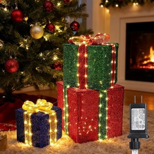 Set of 3 Christmas Lighted Gift Boxes - Pre lit Presents Christmas Boxes with Different Sizes - 1 of 4