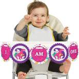 Big Dot of Happiness Roar Dinosaur Girl 1st Birthday Highchair Decor - I Am One - First Birthday High Chair Banner