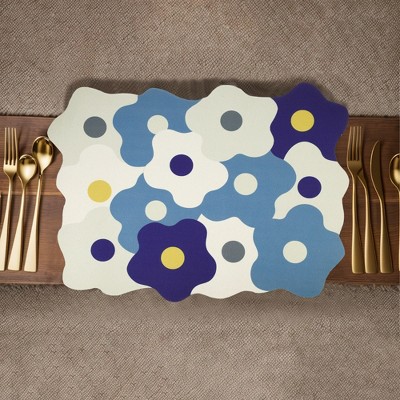Blue and White Floral Diatomaceous Dish Drying Mat