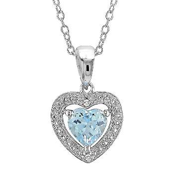 1 CT. T.W. Heart Shaped Blue Topaz and 0.01 CT. T.W. Diamond Pendant Necklace in Sterling Silver - Blue Topaz