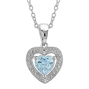 1 CT. T.W. Heart Shaped Blue Topaz and 0.01 CT. T.W. Diamond Pendant Necklace in Sterling Silver - Blue Topaz, Blue/Silver