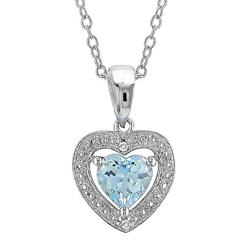 1 CT. T.W. Heart Shaped Blue Topaz and 0.01 CT. T.W. Diamond Pendant Necklace in Sterling Silver - Blue Topaz - image 1 of 1