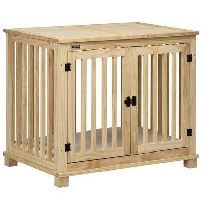 Pawhut Wooden Dog Crate Furniture With Soft Cushion, Dog Crate End