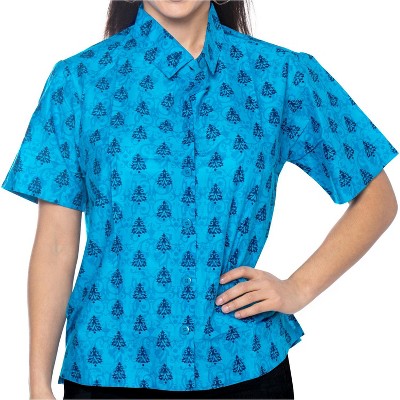 LA LEELA Women's Button Down Short Sleeve Summer Camp Short Sleeves Shirt Hawaiian Club party Casual Tops