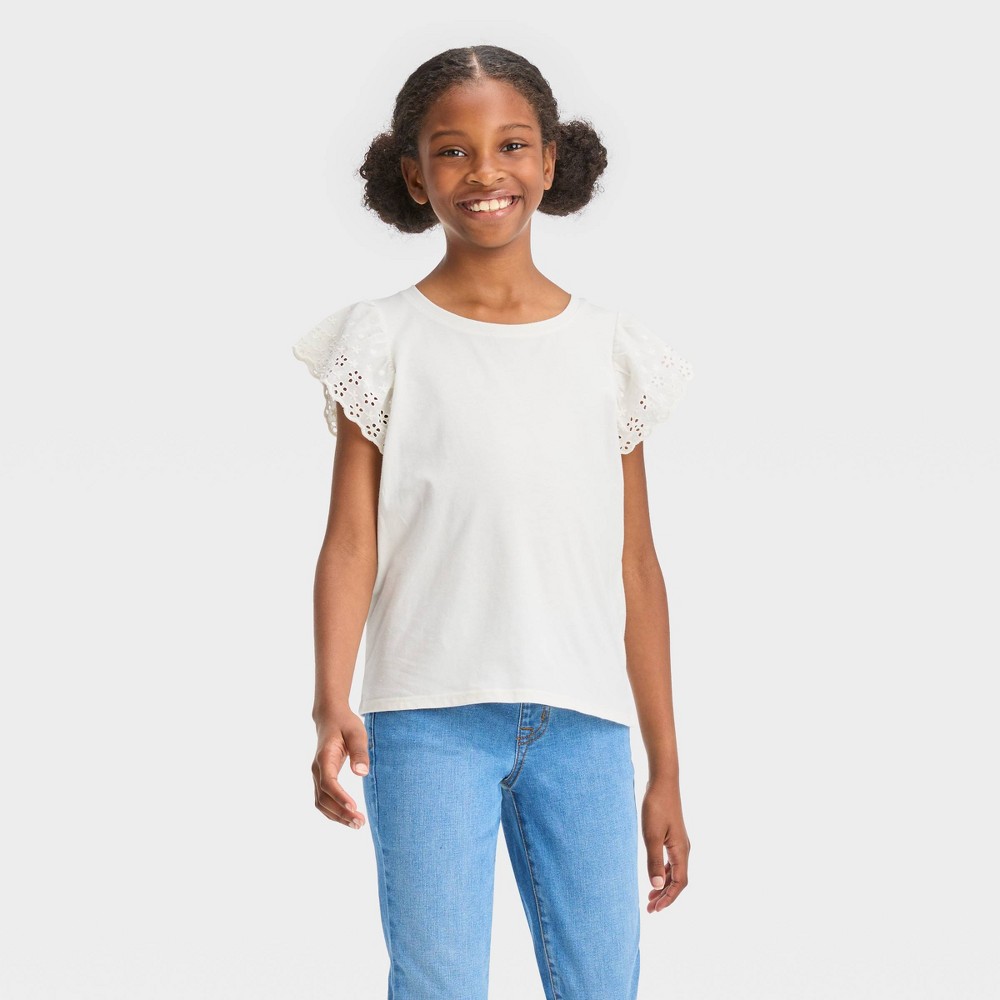 Girls' Short Sleeve Eyelet T-Shirt - Cat & Jack™ Cream . Case Pack of 20. Sizes XS-XL.