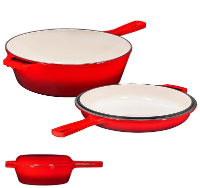 Bruntmor 3 Piece Red Enameled Cast Iron Cookware Gift Set - Braiser Pan,  Skillet & Balti Dish, 3.8 Quarts