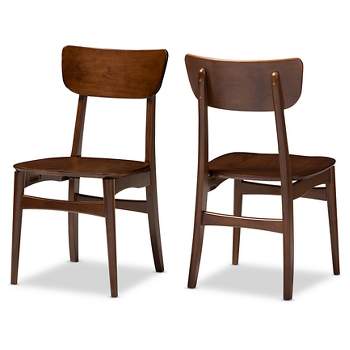 Set of 2 Netherlands Mid-century Modern Scandinavian Style Dark Walnut Bent Wood Dining Side Chairs - Baxton Studio: Solid Wood Legs, Unupholstered