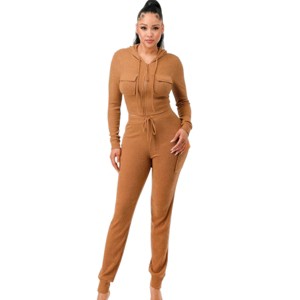 Slickblue Ribbed Zip-Up Cargo Hoodie and Jogger Set for Women - 2 Piece Loungewear, Brown/Blue/Black/Army Green, Size S-XL - 1 of 4