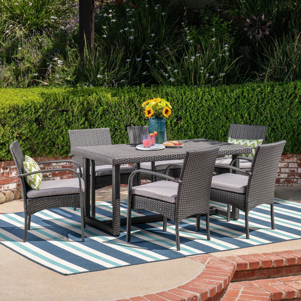 Harlowe 7pc Wicker Dining Set - Gray/Gray - Christopher Knight Home -  81411133