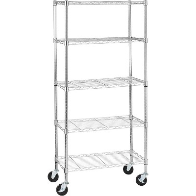 5-Shelf Adjustable, Heavy Duty Storage Shelving Unit on 4'' Wheel Casters, Metal Organizer Wire Rack
