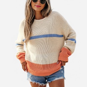 Amaryllis Women's Knit Sweater Relaxed Fit Color Block Pullover Lightweight Long Sleeve Casual Beach-Inspired - 1 of 4