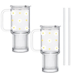 Itopfox Daisy Glass Cup with Lid and Straw, 26oz Clear Tumbler, Customizable Floral Mug for Women, Perfect Gift for Birthday, Mother’s Day, Christmas - 1 of 4