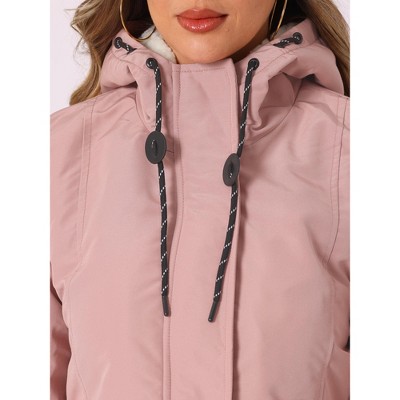 INSPIRE CHIC Women's Winter Drawstring Waist Front Pockets Faux Fur Hooded Parka Coats Large Pink — фото 5
