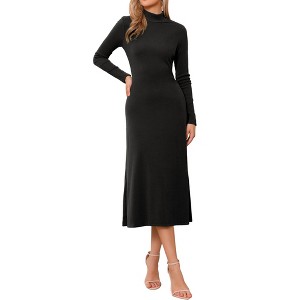 INSPIRE CHIC Women's Turtleneck Casual Basic Long Sleeve Stretch Flowy Ribbed Knit Sweater Maxi Dress - 1 of 4