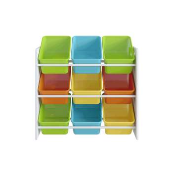 Year Color White Toy Cubes Storage Organizer for Kids, Classroom, Playroom, Daycare, Nursery with 9 Colorful Storage Bins