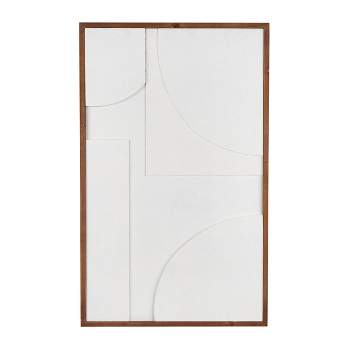 32"x20" Wood Dimensional Geometric Shaped Wall Decor with Brown Wooden Frame White - Olivia & May