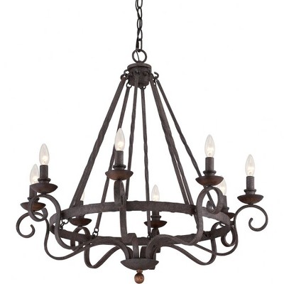 Noble Rustic Black 8-Light Chandelier with Dark Walnut Accents