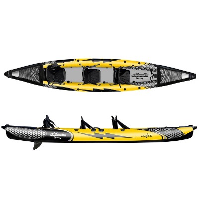 Waimea Bay Amped 16' 3-Seater Rigid Inflatable Kayak - Durable Fishing Kayak With 1200lb Capacity, PVC Double Drop Stitch, Fits In Backpack