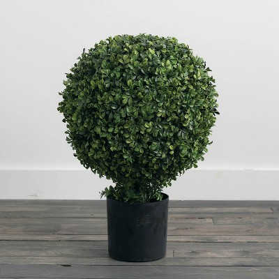 Green Plastic Boxwood Topiary in Black Pot, 27"