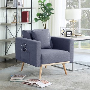 Easton 32.5" Dark Gray Linen Fabric Chair with USB Charging Ports Pockets & Pillows - 1 of 4