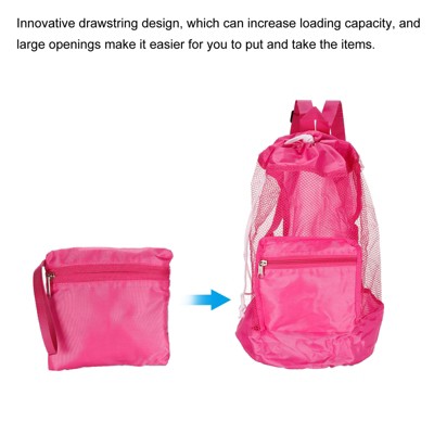Unique Bargains Drawstring Portable Washable Large Storage Mesh Backpack Pink — фото 3