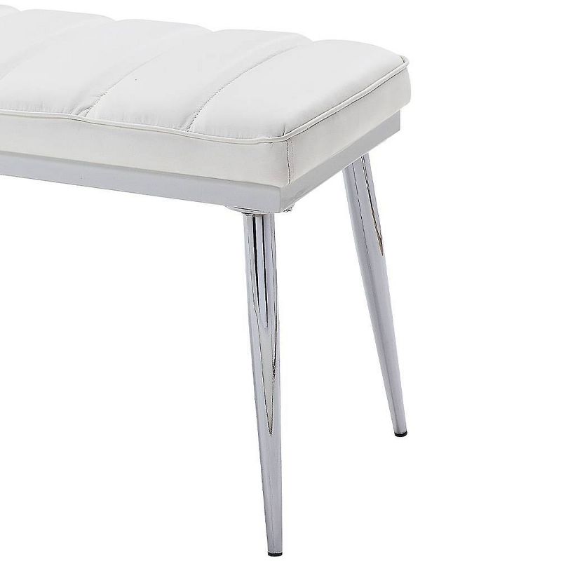 Weizor Bench White Faux Leather/Chrome - Acme Furniture, 6 of 7