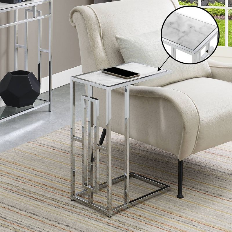 Town Square Chrome Faux Marble C End Table White Marble/Chrome - Breighton Home, 2 of 6