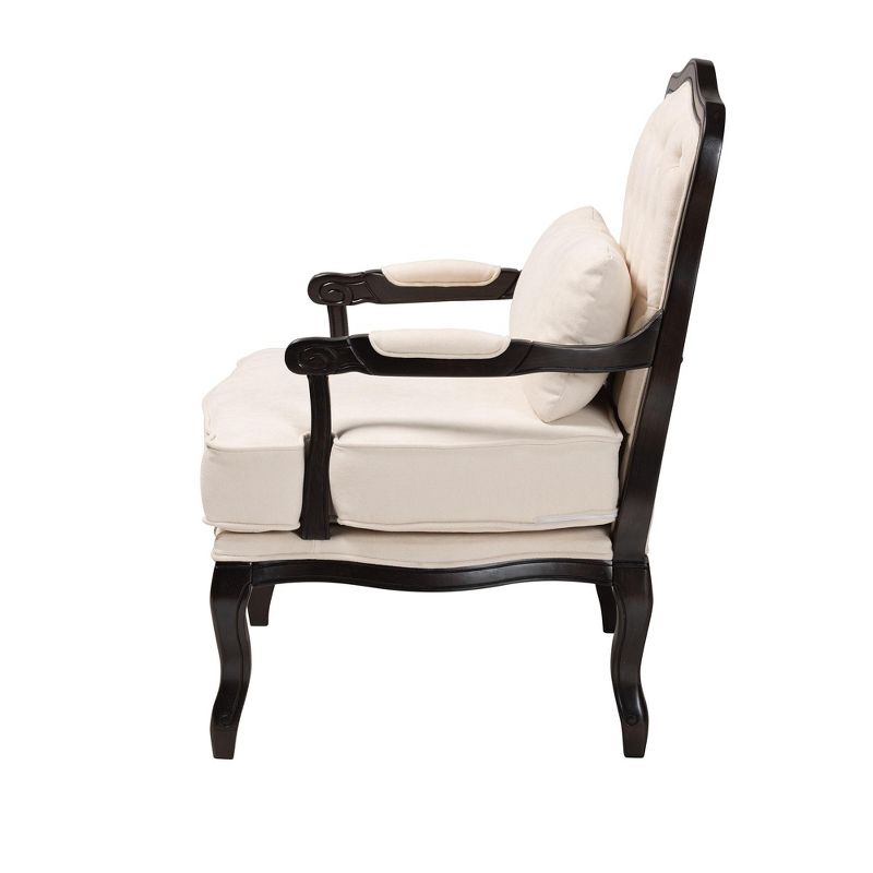 Baxton Studio Dion Traditional French Cream Fabric and Wenge Brown Finished Wood Accent Chair, 4 of 11