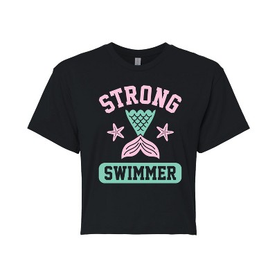 Women's - Instant Message - Strong Swimmer Mermaid Cropped Graphic T-Shirt