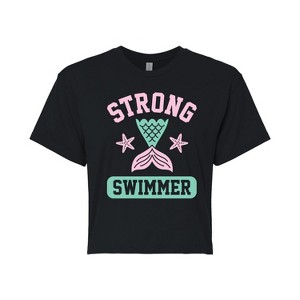 Women's - Instant Message - Strong Swimmer Mermaid Cropped Graphic T-Shirt - 1 of 4