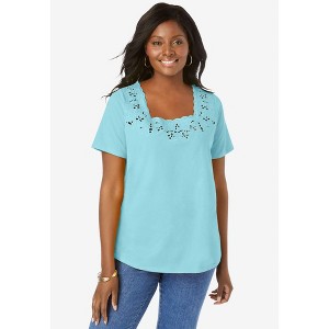 Jessica London Women's Plus Size Stretch Cotton Eyelet Cutout Tee - 1 of 4